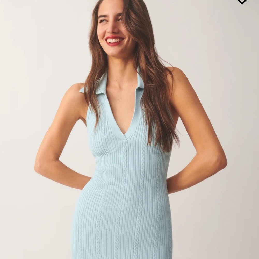 NWT Reformation Tinsley Cable Halter Dress in Powder Blue